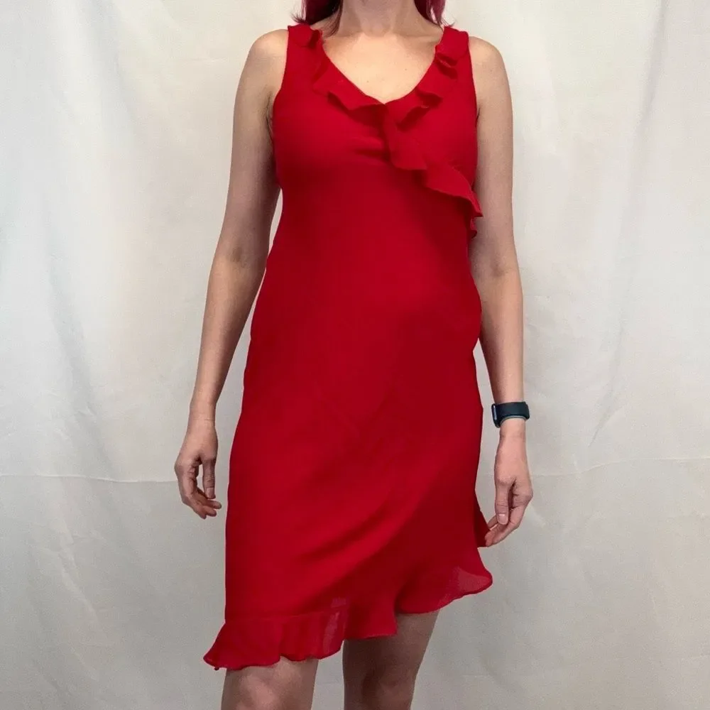 VTG 90s Breakin Loose Women's Red Faux Wrap Dress Mini Ruffle 9/10 - Picture 1 of 13